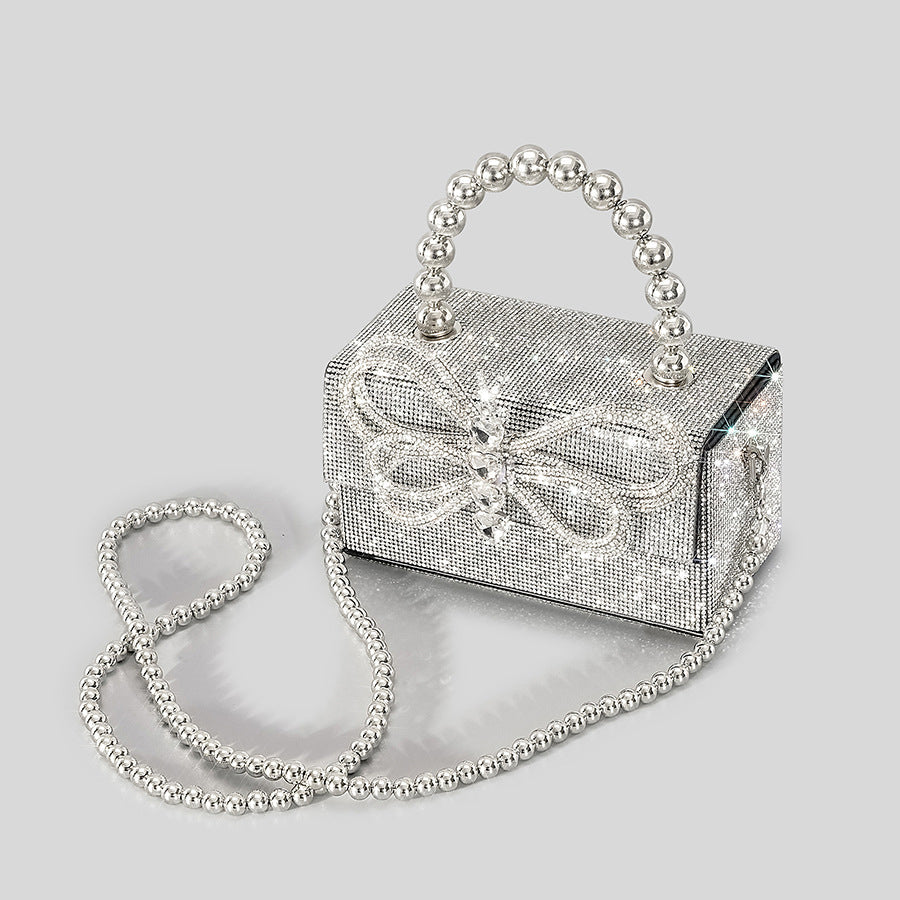 Women’s All Over Rhinestones Bowknot Evening Clutch Bags in Silver image 4