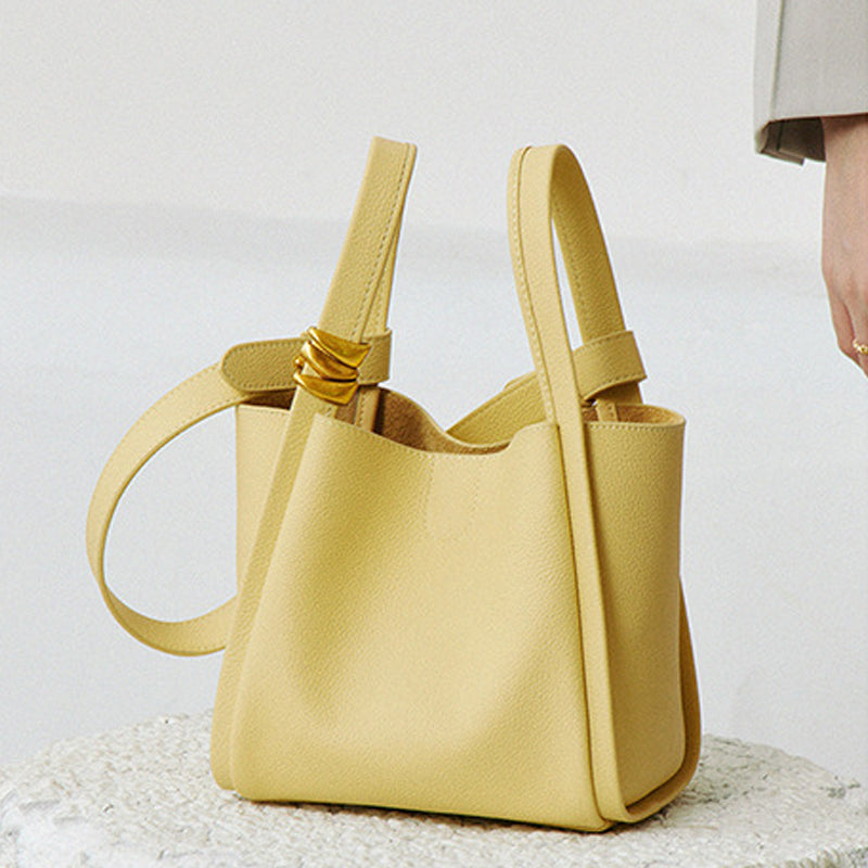 Women’s Minimal Small Genuine Leather Tote Bags Bucket Bags image 2