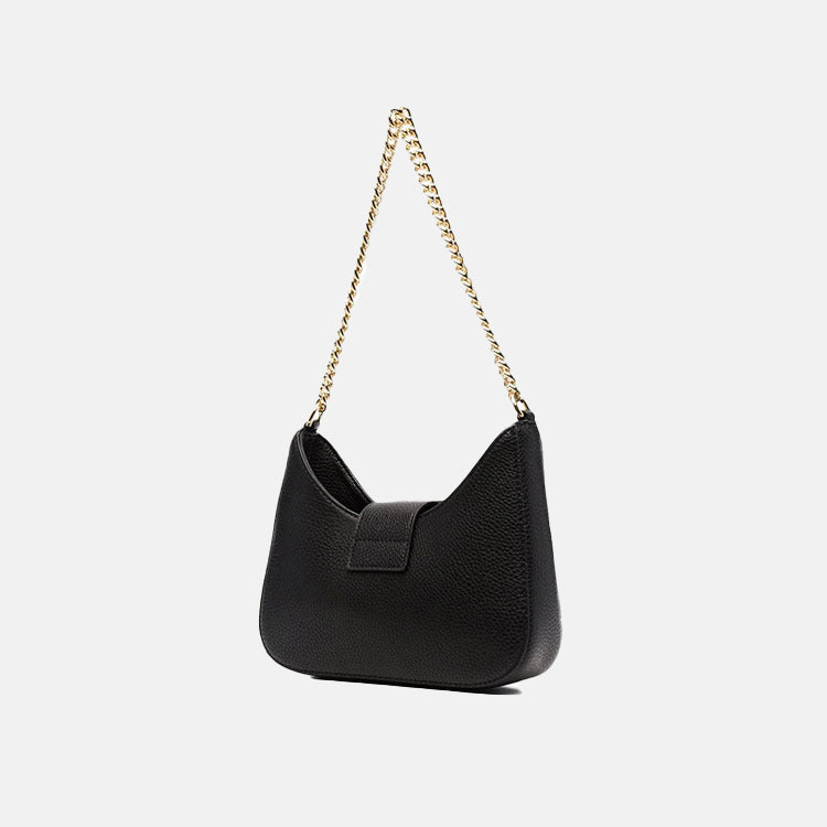 Women’s Black Genuine Leather Large Buckle Chains Baguette Bags image 2