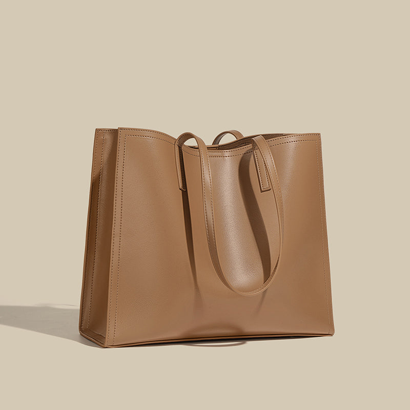 Women’s Square Minimal Genuine Leather Shoulder Tote Bags image 2