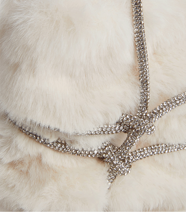 Women’s Fuzzy Rhinestone Strap Tie Up Handbags image 7