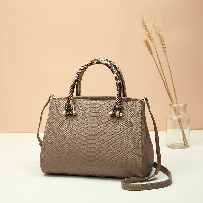Women’s Medium Genuine Leather Croc Print Top Handle Satchels image 4