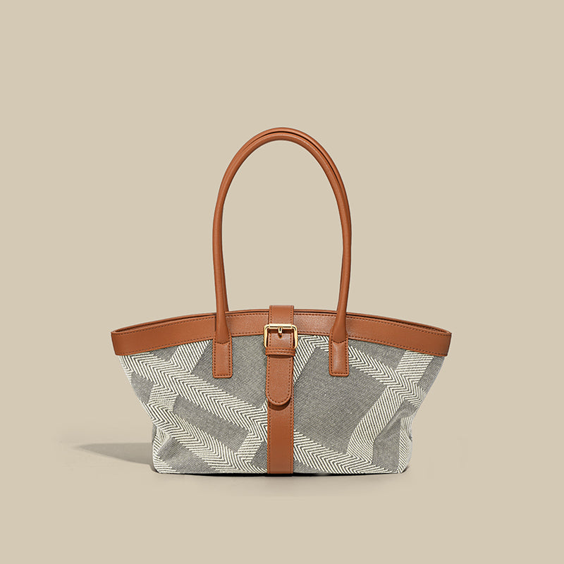 Women’s Canvas & Genuine Leather Two Tone Large Shoulder Tote Bags image 3