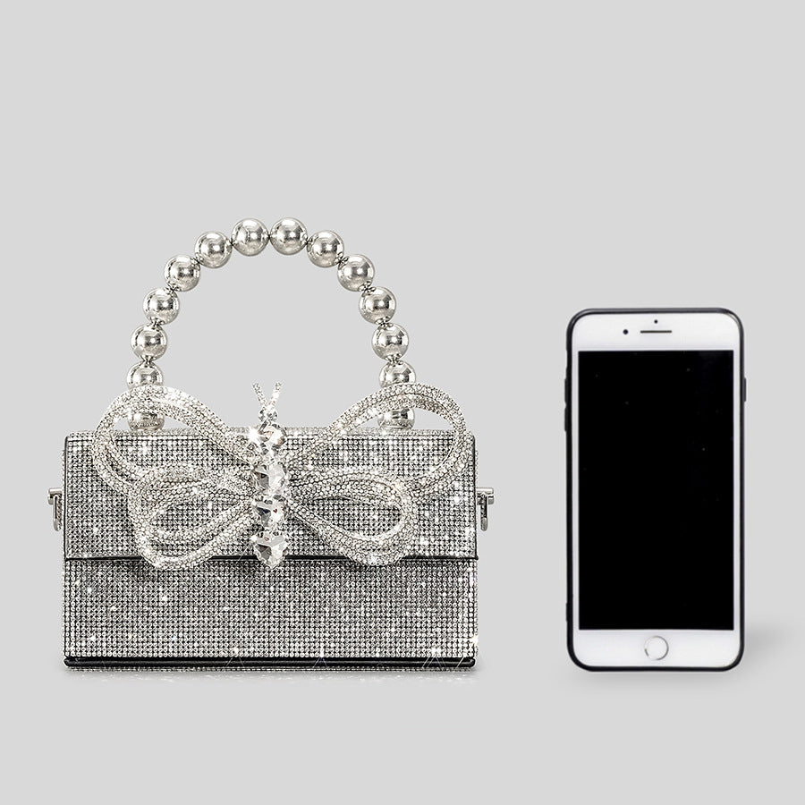 Women’s All Over Rhinestones Bowknot Evening Clutch Bags in Silver image 5