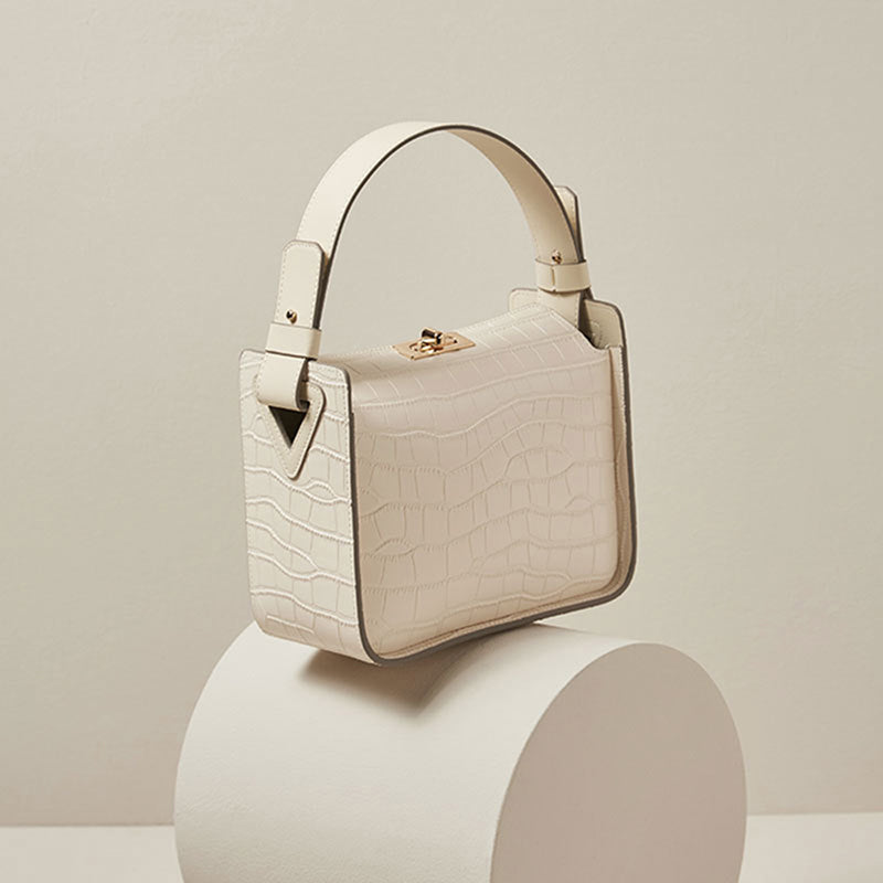 Women’s Croc Print Genuine Leather Top Handle Small Box Bags image 2