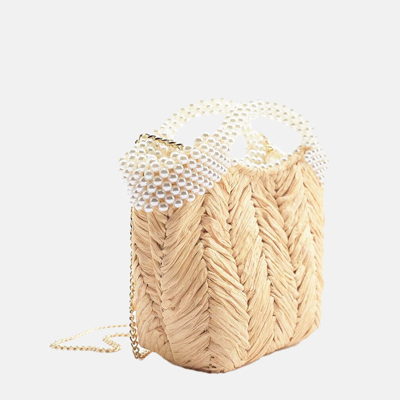 Women’s Pearls Woven Tote with Shoulder Chains image 3