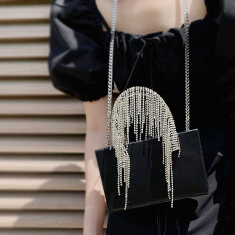 Women’s Small Rhinestones Fringe Evening Hand Clutch Bags image 3