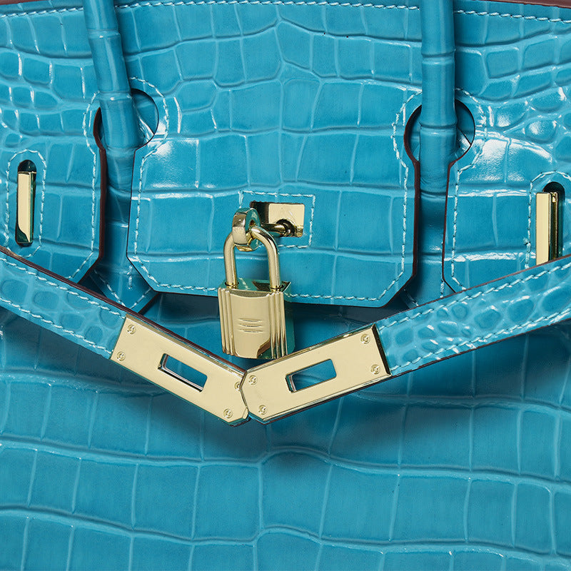Women’s Smooth Croc Print Genuine Leather Top Handle Bags image 2