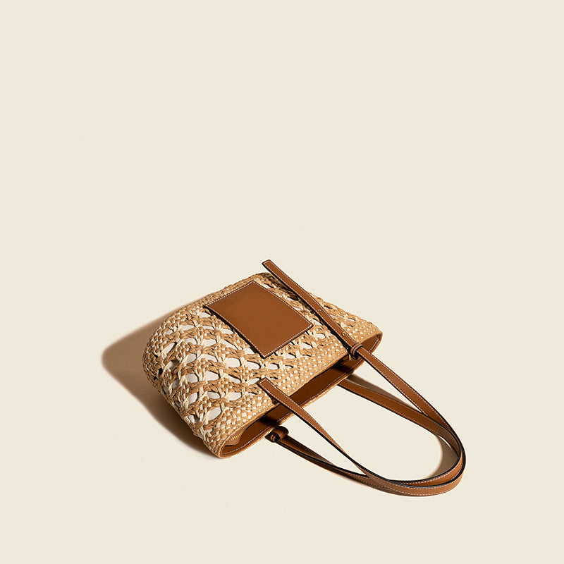 Women’s Genuine Leather Woven Traveller Tote Bags image 5