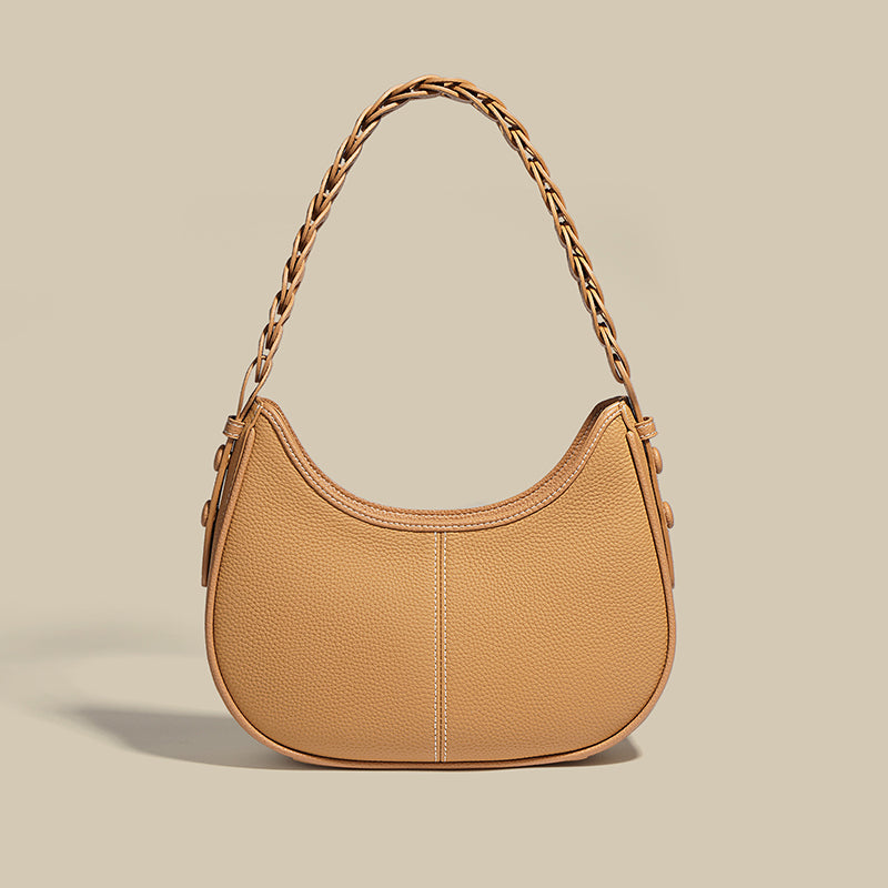 Women’s Minimal Genuine Leather Baguette Bags with Braided Strap image 2