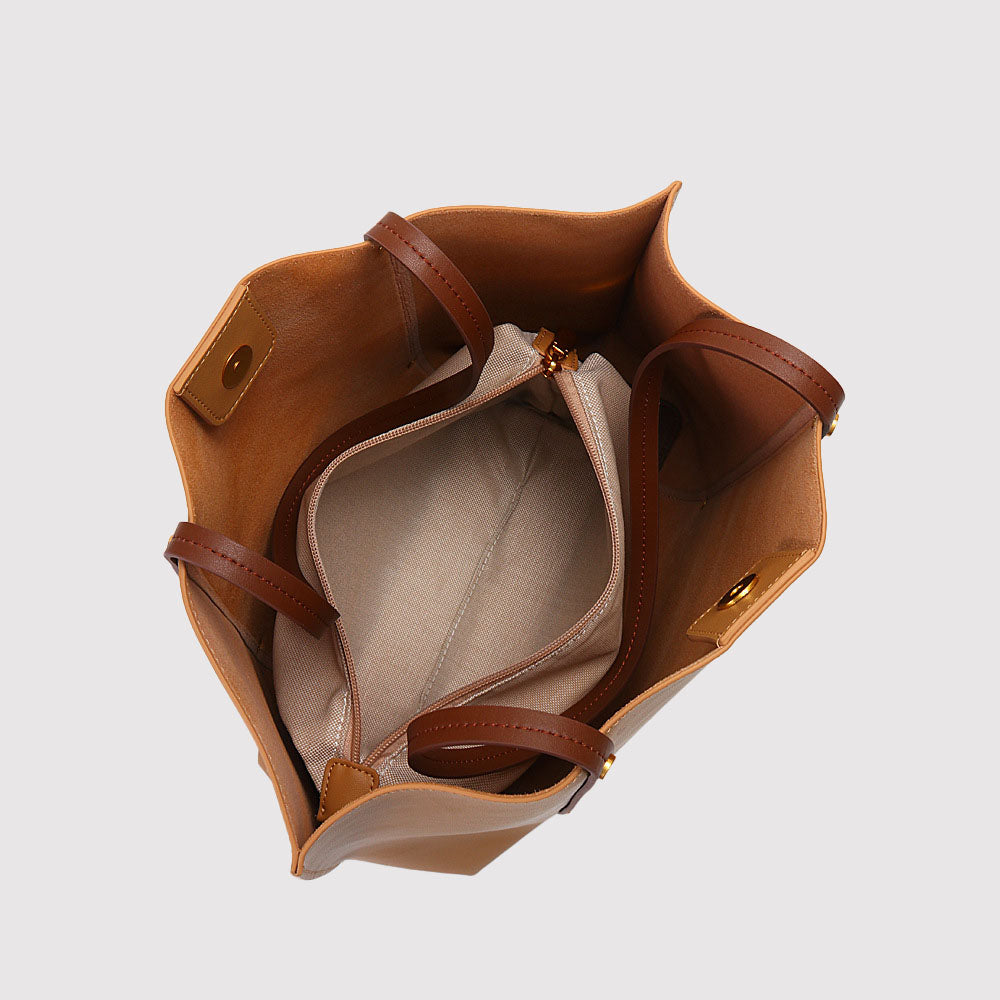 Women’s Minimalist Genuine Leather Tote Bags in Tan image 3
