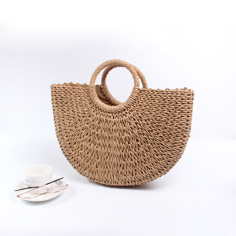 Women’s Straw Woven Circle Handle Tote image 2