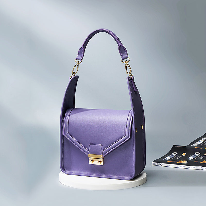 Women’s Purple Envelope Flap Shoulder Baguette Bags in Genuine Leather image 5