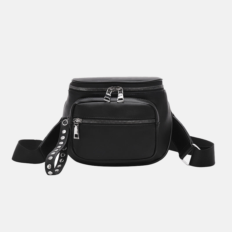 Women’s Black Studded Wristlet Boxed Zipper Crossbody Fanny Packs image