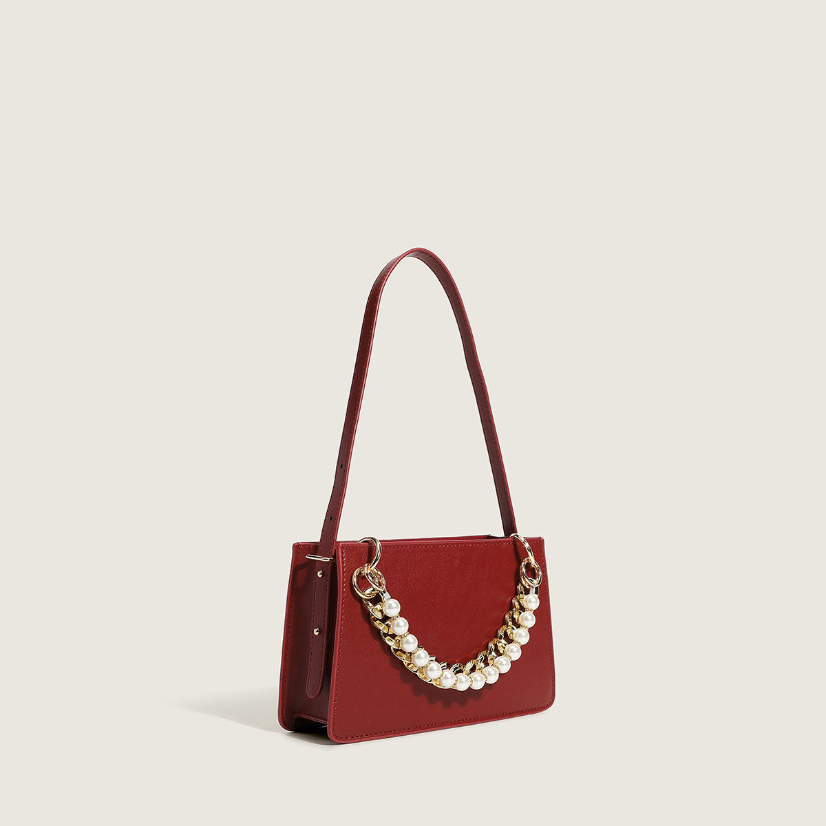 Women’s Minimal Pearls Vegan Shoulder Bags Red image 2