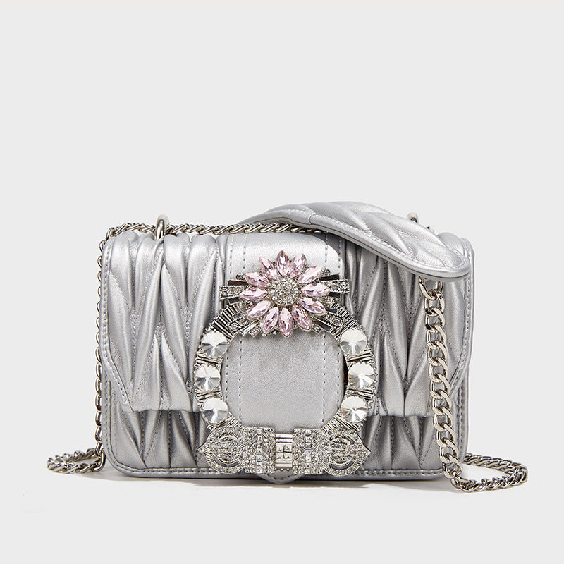 Women’s Jeweled Circle Quilted Small Crossbody Bags in Genuine Leather image 8