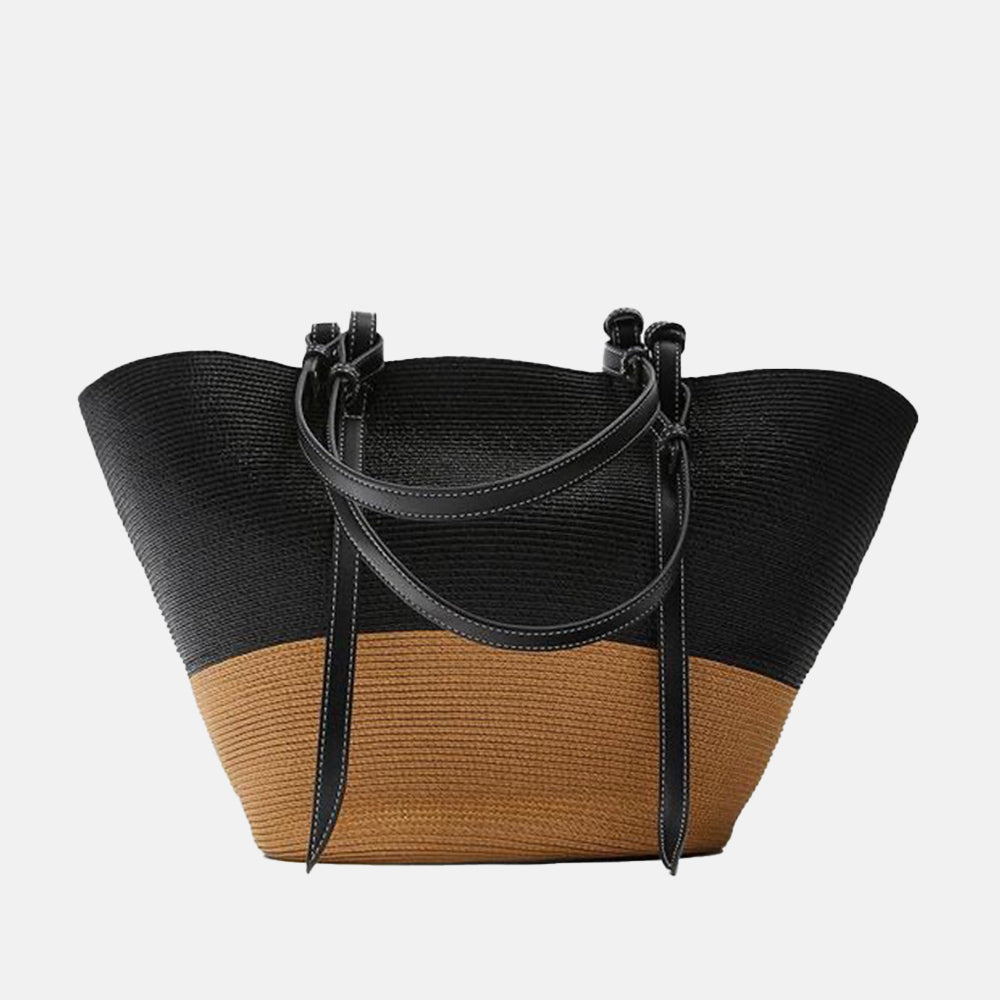 Women’s Two Tone Straw Woven Beach Tote Bags image
