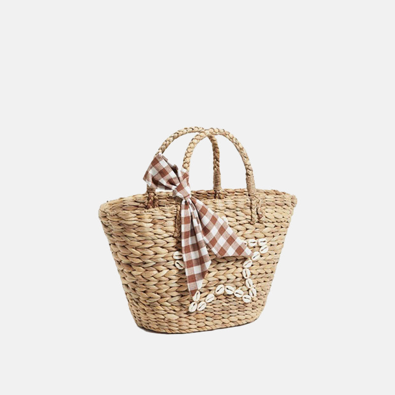 Women’s Straw Bags Plaid Bowknot Woven Beach Tote Bags image 2