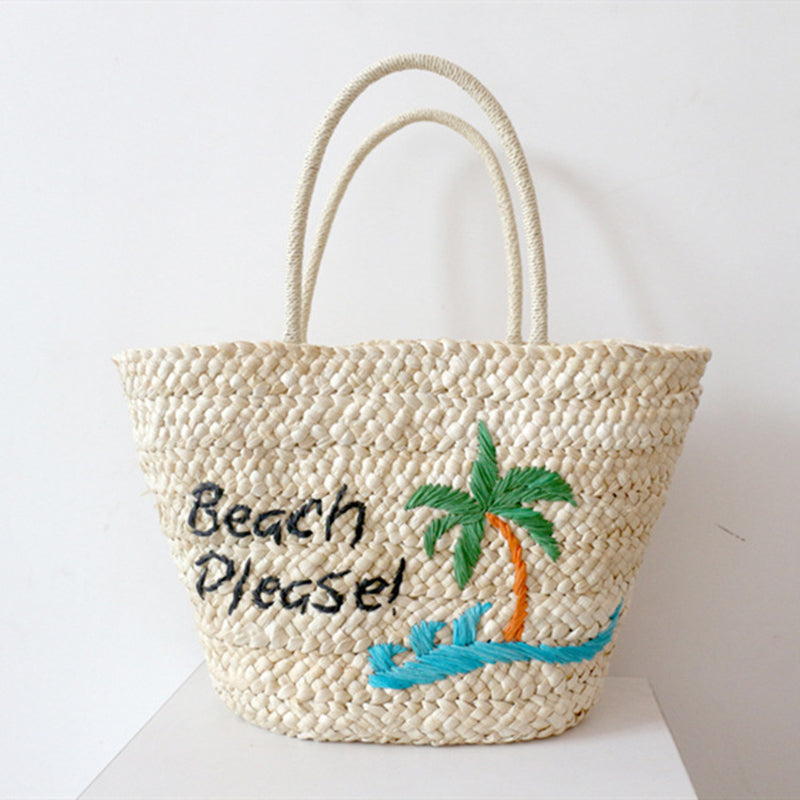 Women’s Beach Please Embroidered Woven Tote Bags image