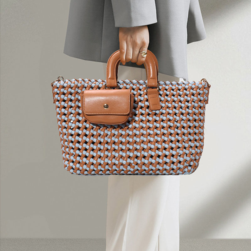 Women’s Handmade Two Tone Braided Tote Bags in Vegan Leather image 2