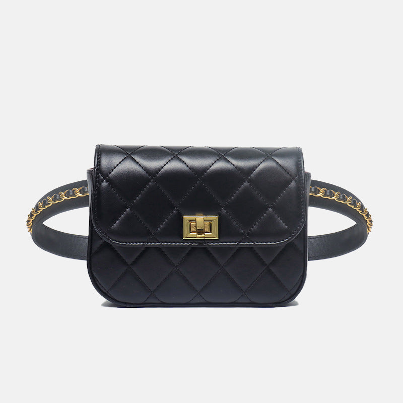 Women’s Mini Quilted Genuine Leather Flap Waist Bags image