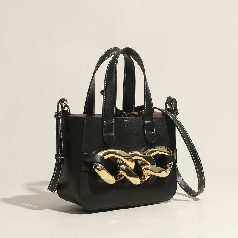 Women’s Giant Chains Genuine Leather Shoulder tote Bags with Interior Pouch image 4