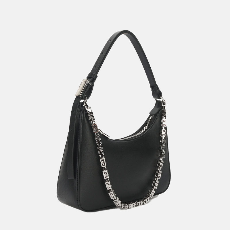 Women’s Genuine Leather Hobo Baguette Bags with Chains image 2