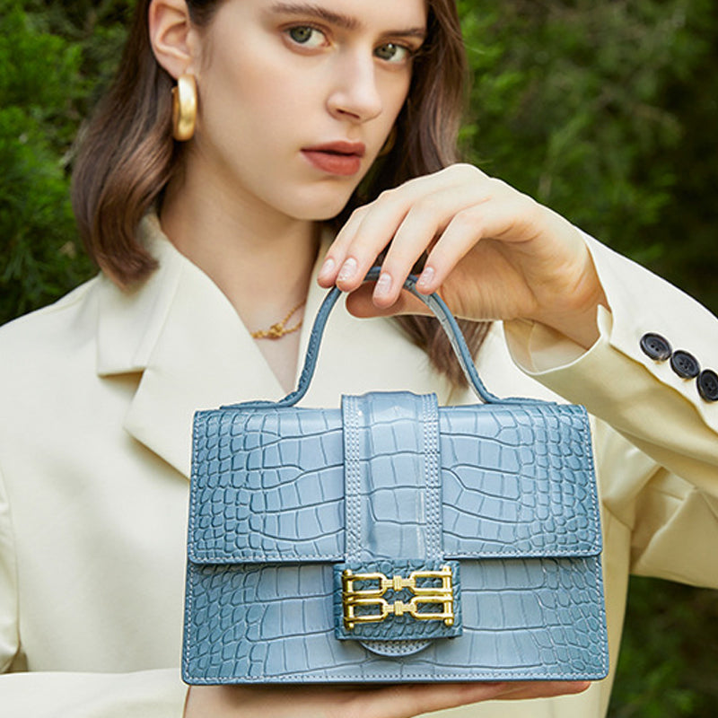 Women’s Genuine Leather Croc Print Small Top Handle Bags image 4