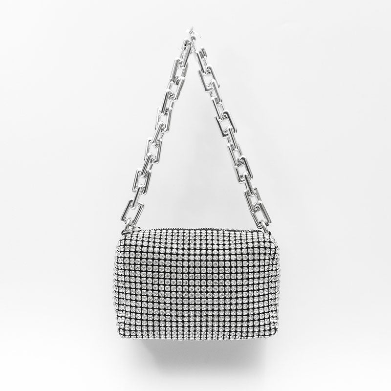 Women’s Small Chains Full Rhinestone Evening Baguette Bags image 2