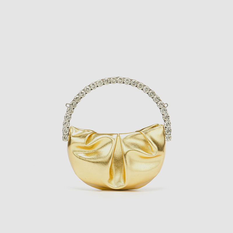 Women’s Rhinestone Handle Metallic Slouchy Evening Clutch Bags image 2