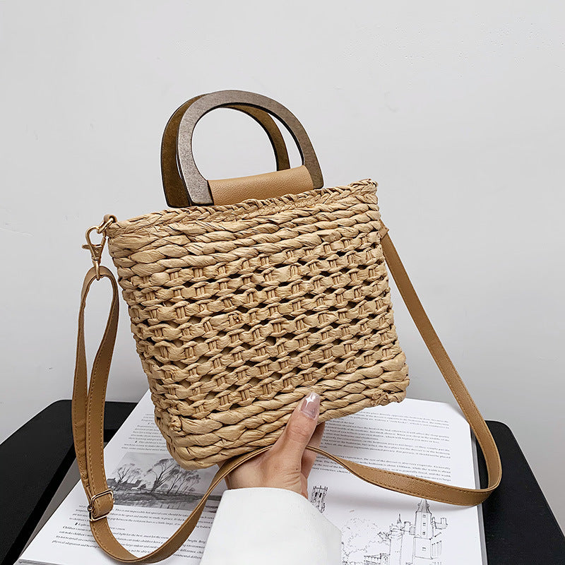 Women’s Straw Woven Shoulder Bucket Bags image 2