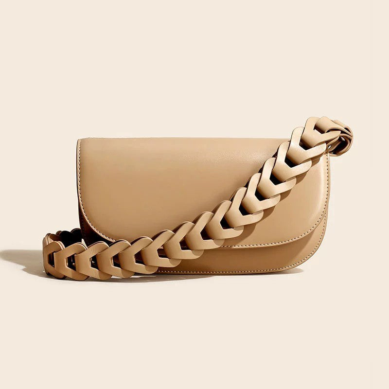 Women’s Minimal Braided Shoulder Strap Baguette Bags in Genuine Leather image