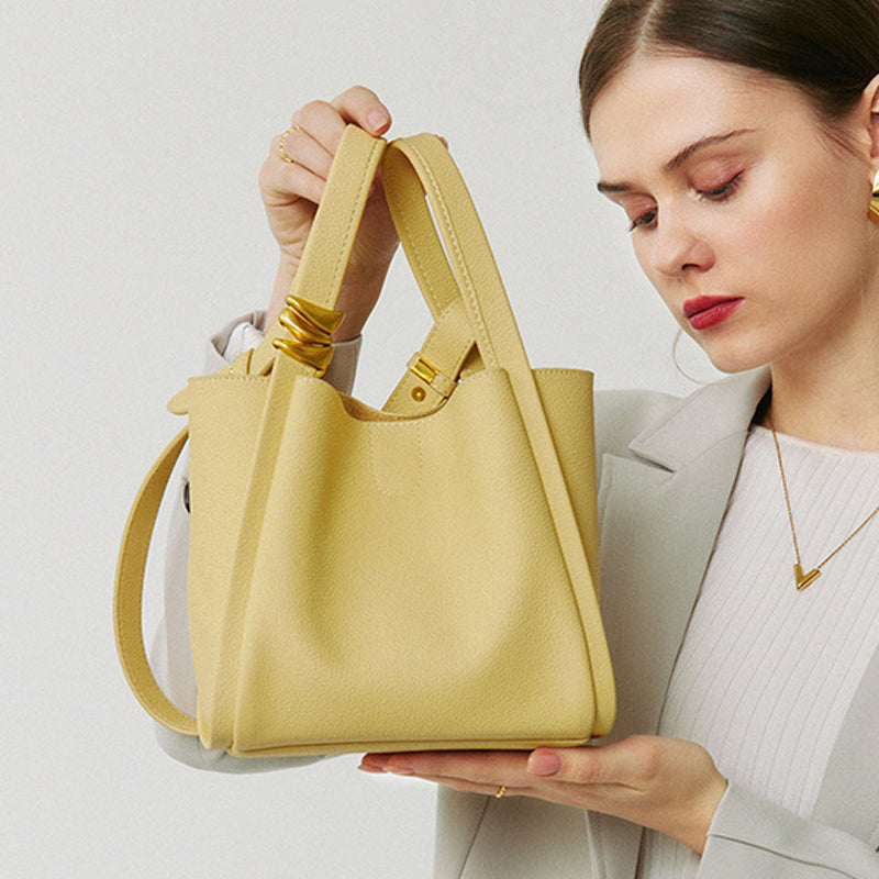 Women’s Minimal Small Genuine Leather Tote Bags Bucket Bags image 3