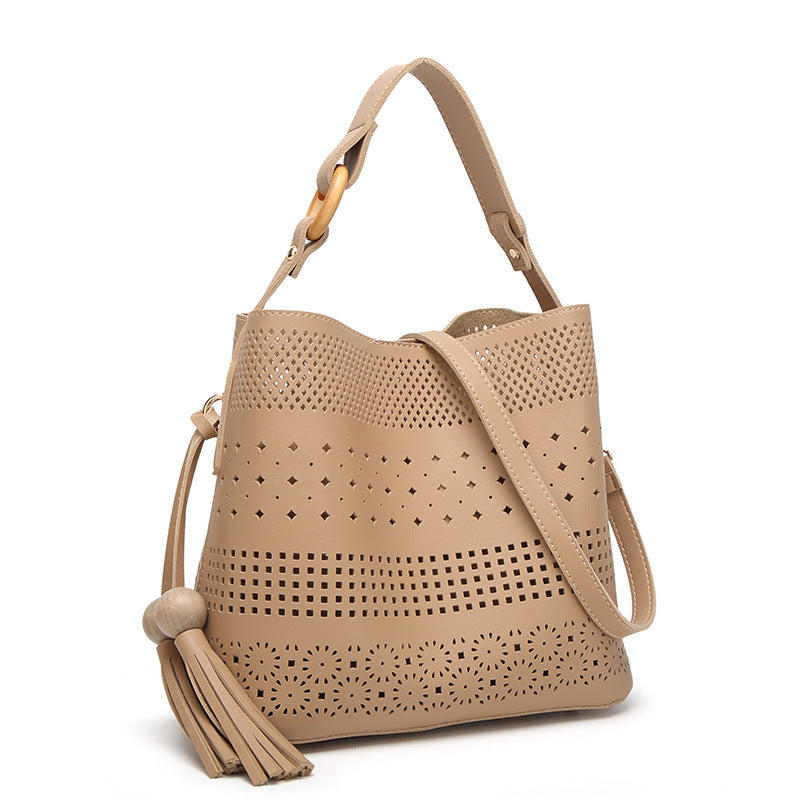 Women’s Hollow Out Shoulder Tote Bag with Tassel image 3