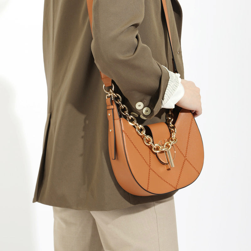 Women’s Leather Saddle Hobo Shoulder Bags with Chains image 3