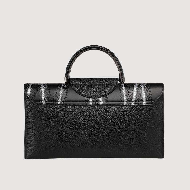 Women’s Large Handbags Genuine Leather Snakeskin Embossed Black image 3