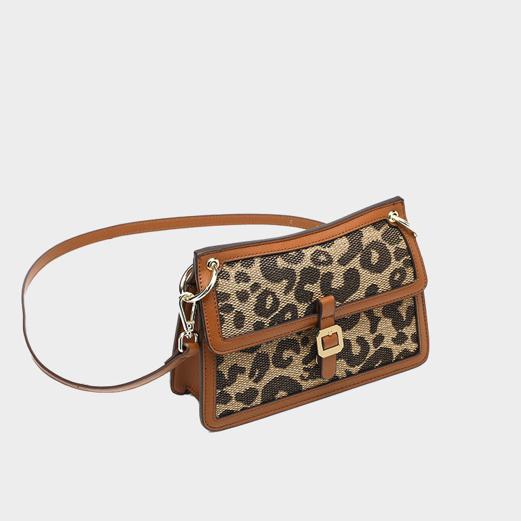 Women’s Leopard Print Genuine Leather Baguette Bags in Brown image 3
