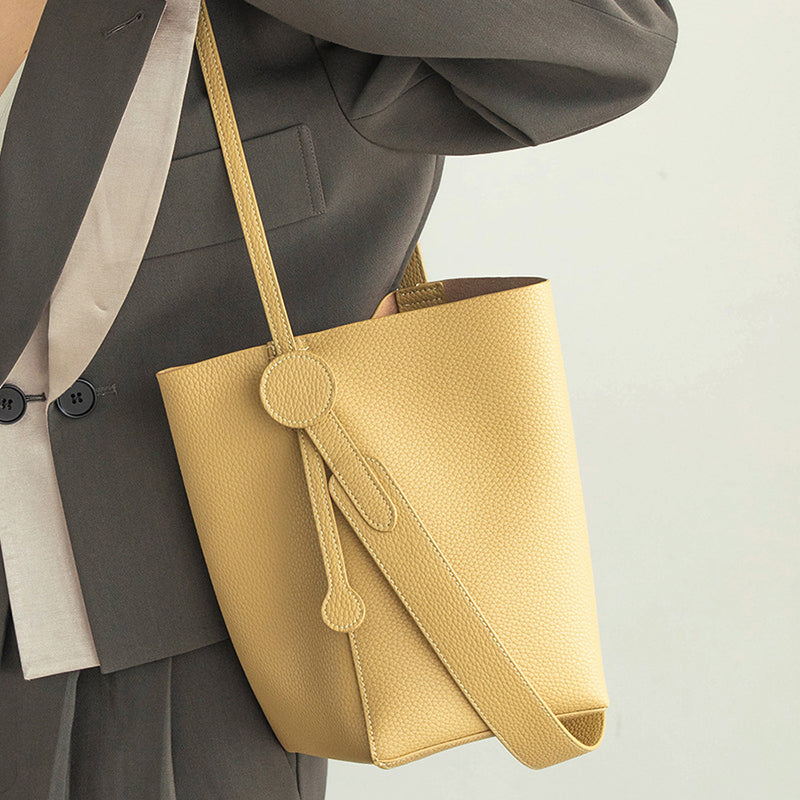 Women’s Genuine Leather Shoulder Bucket Tote Bags (3 Piece Set) image 2