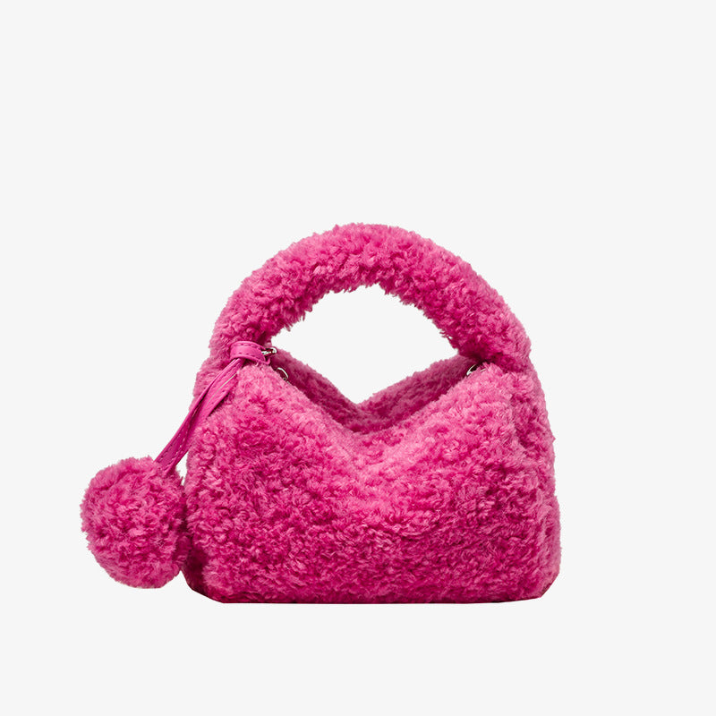 Women’s Fuax Fur Pompom Top Handle Bags image