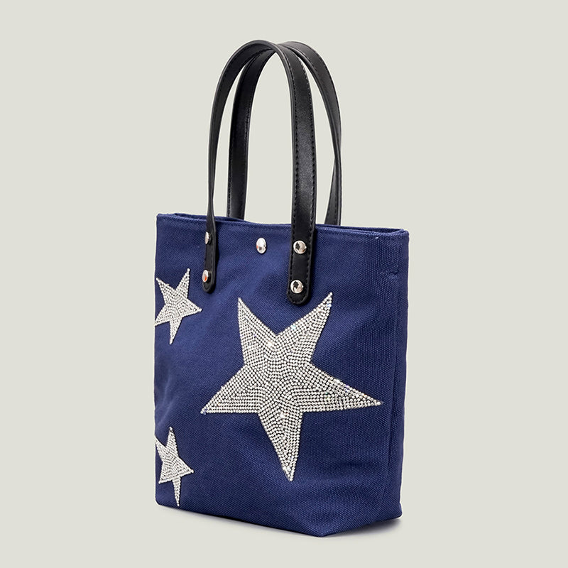 Women’s Rhinestone Stars Canvas Tote Bags in Navy image 2