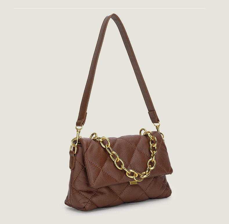 Women’s Quilted Vegan Baguette Bags with Chains image 2