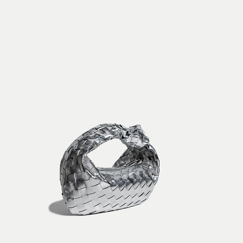 Women’s Metallic Woven Tie Clutch Bags in Genuine Leather image 4