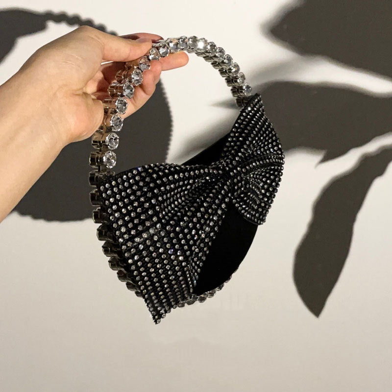 Women’s Round Rhinestones Bowknot Evening Clutch Black image 4