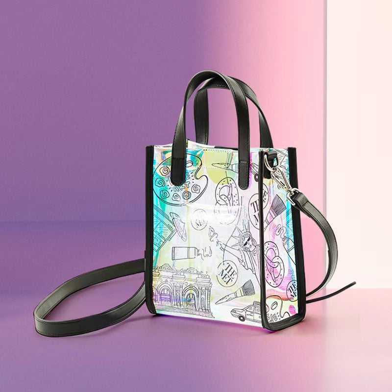 Women’s Graffiti Holographic Mini Clear Tote Bags image 3