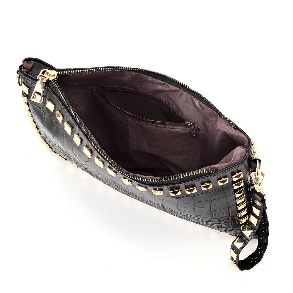 Women’s Croc Print Clutch Purse in Black Vegan Leather image 3