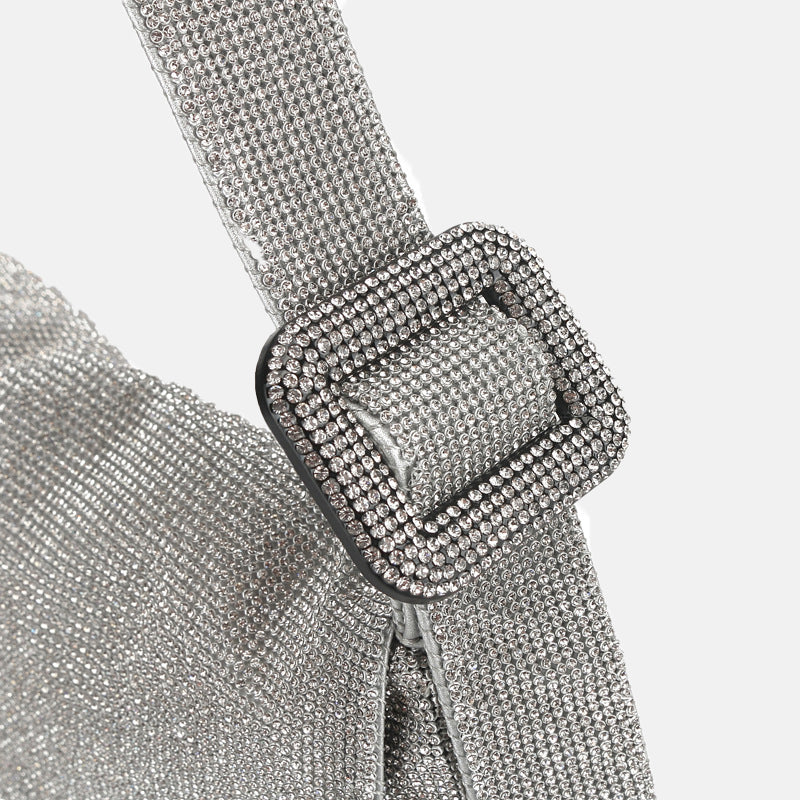 Women’s Silver All Over Rhinestones Flap Evening Baguette Bags in Genuine Leather image 3