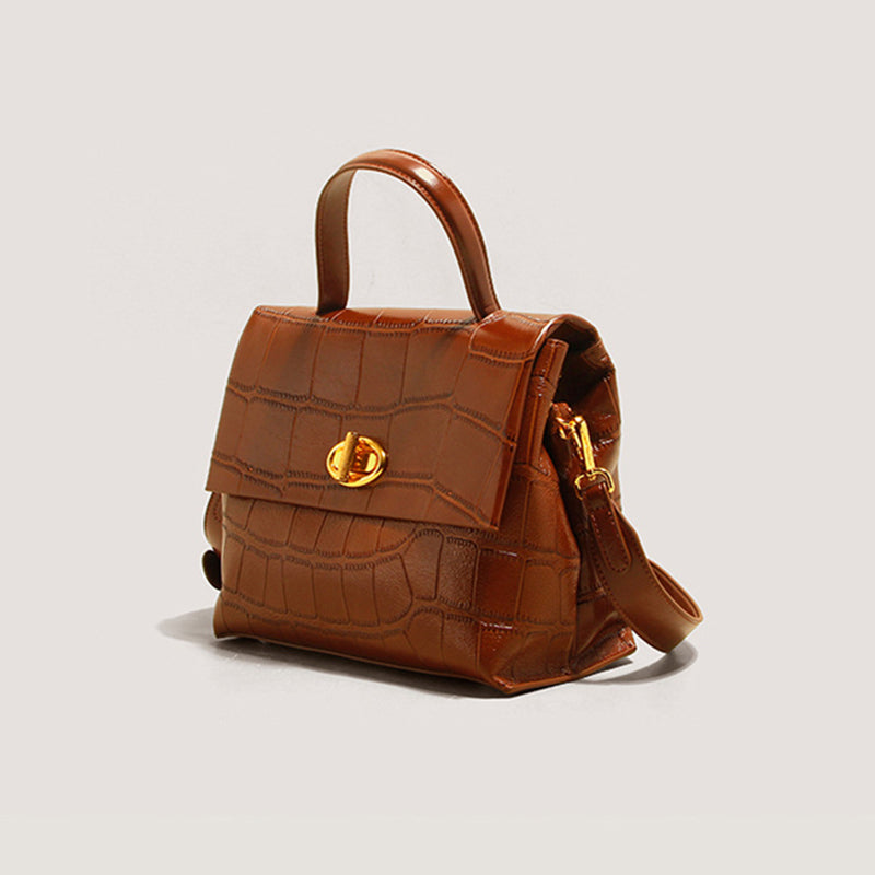 Women’s Croc Print Genuine Leather Flap Top Handle Satchel Bags image 2