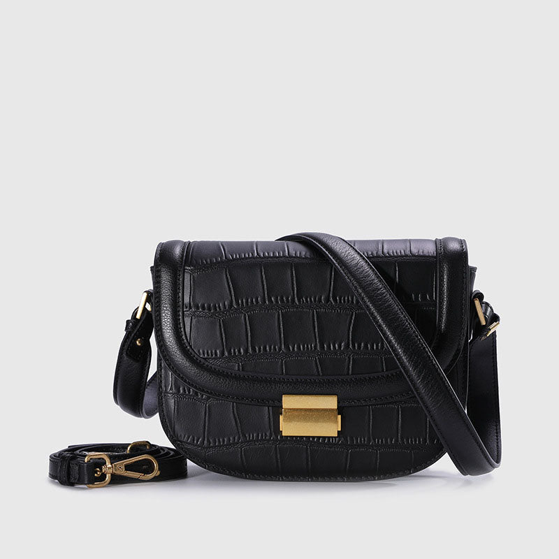 Women’s Croc Embossed Flap Saddle Shoulder Bags in Calfskin image 5