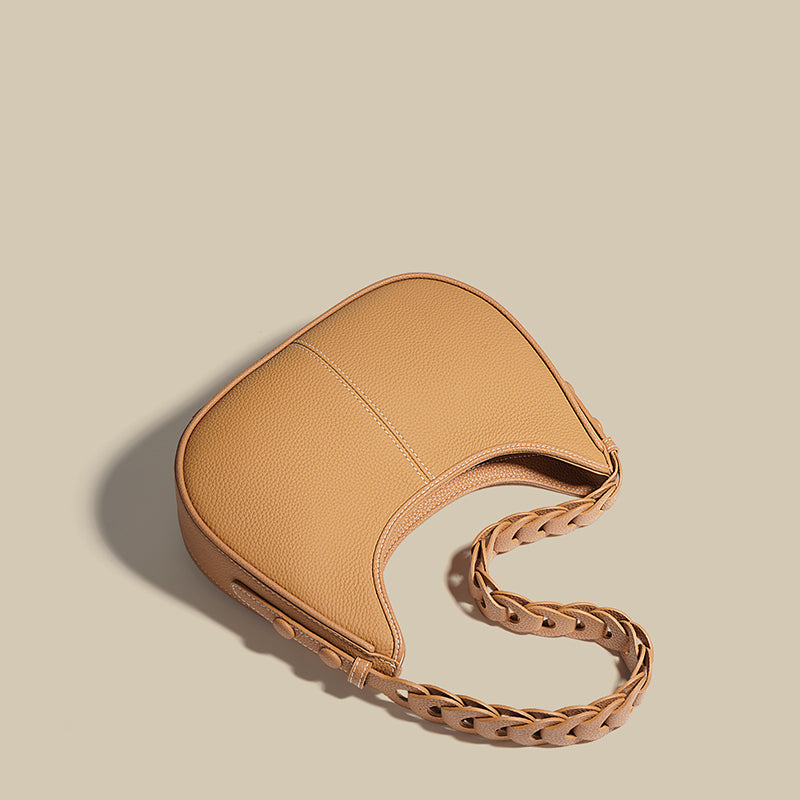 Women’s Minimal Genuine Leather Baguette Bags with Braided Strap image 4