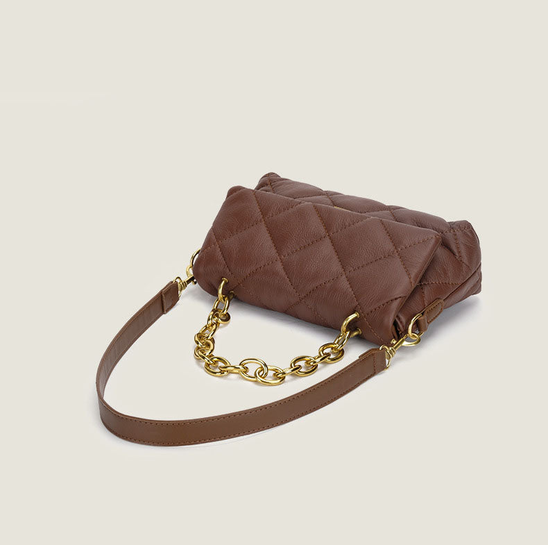 Women’s Quilted Vegan Baguette Bags with Chains image 3